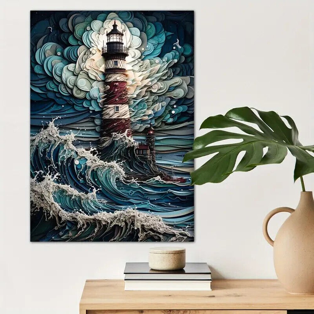 Artistic Lighthouse In A Storm 16" x 24" Canvas Art Print Home & Garden:Home Décor:Posters & Prints Style Your Walls